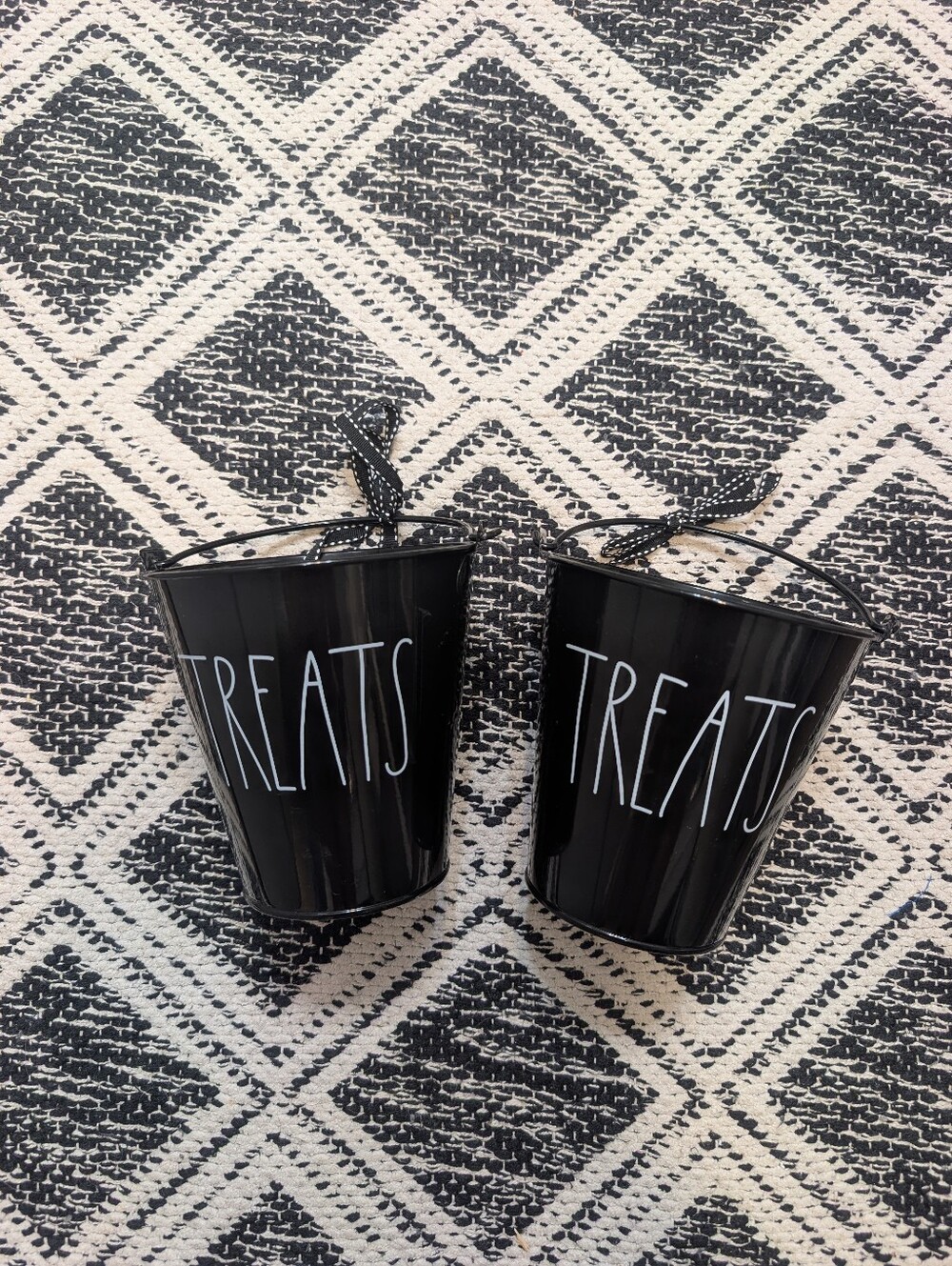 Rae Dunn Halloween Black Trick or Treat Tin Pails Treat Buckets Set of Two